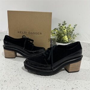 Kelsi Dagger Brooklyn Black Suede Leather Lace Up Chunky Heel Shoes Size 9